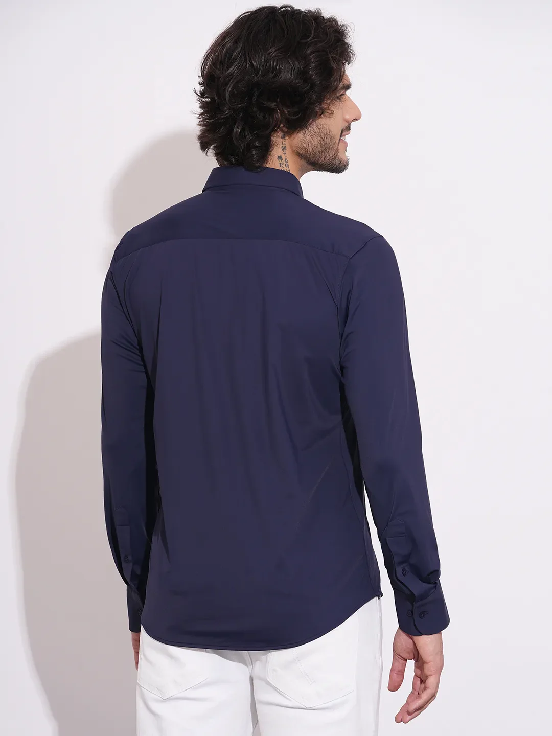 Blue Moderno Fit Regular Collar Long Sleeves Nylon Men's Shirt by Being Human Clothing - Image 3