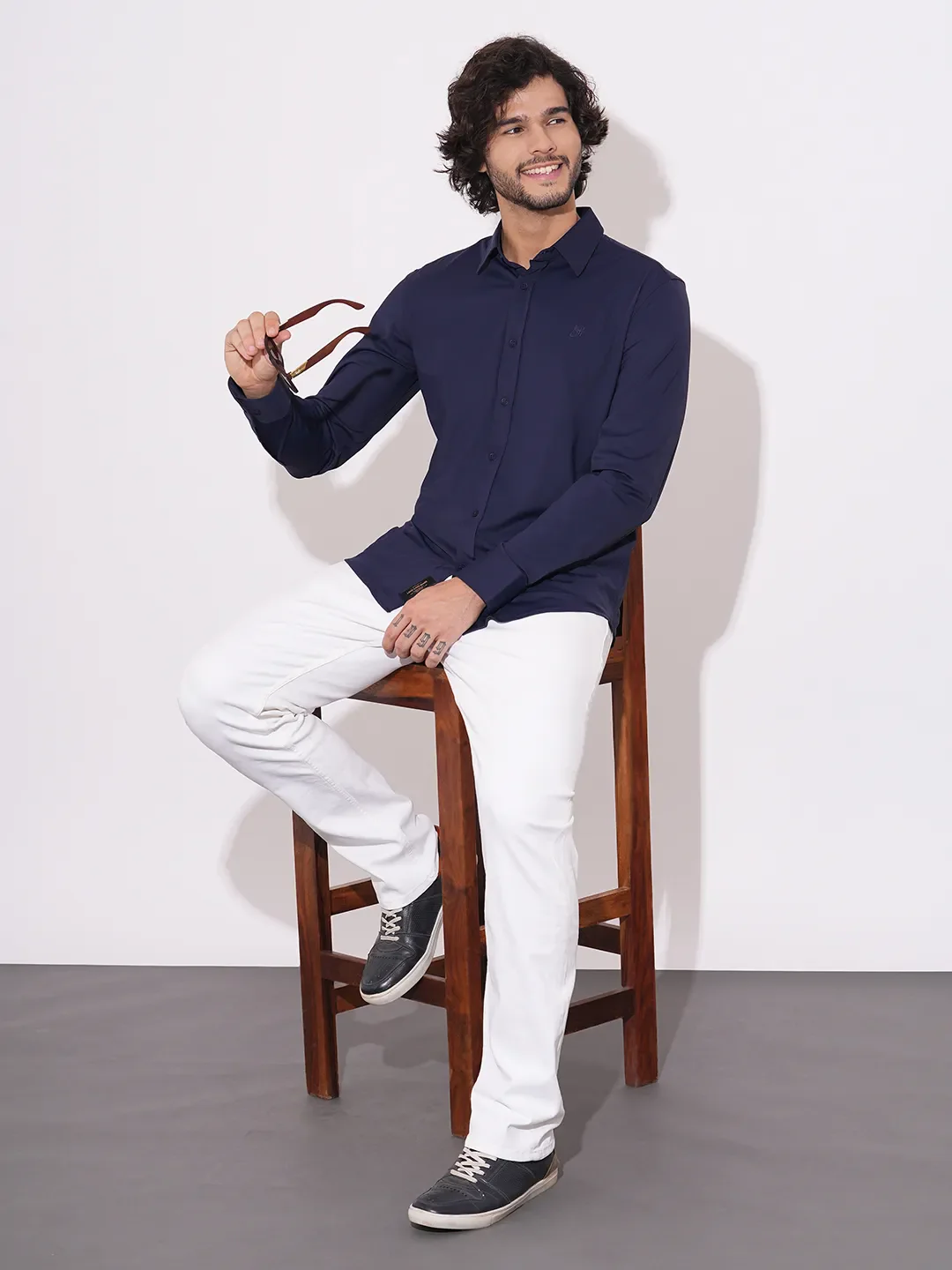 Blue Moderno Fit Regular Collar Long Sleeves Nylon Men's Shirt by Being Human Clothing - Image 4