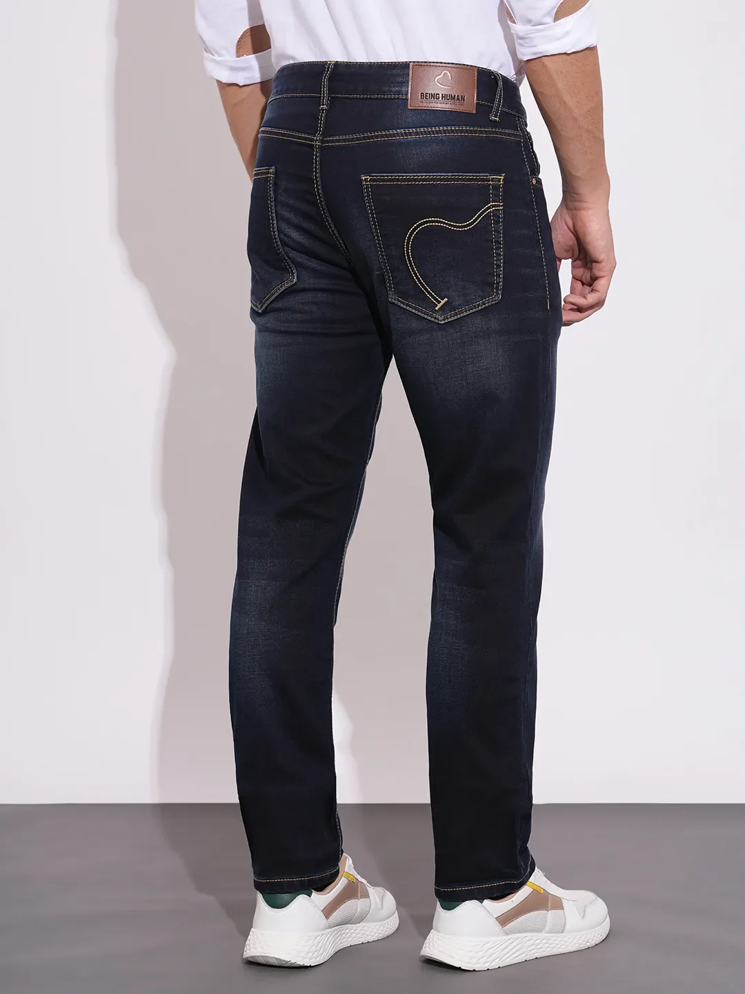 Dark Blue Straight Fit Denims For Men By Being Human Clothing - Image 3
