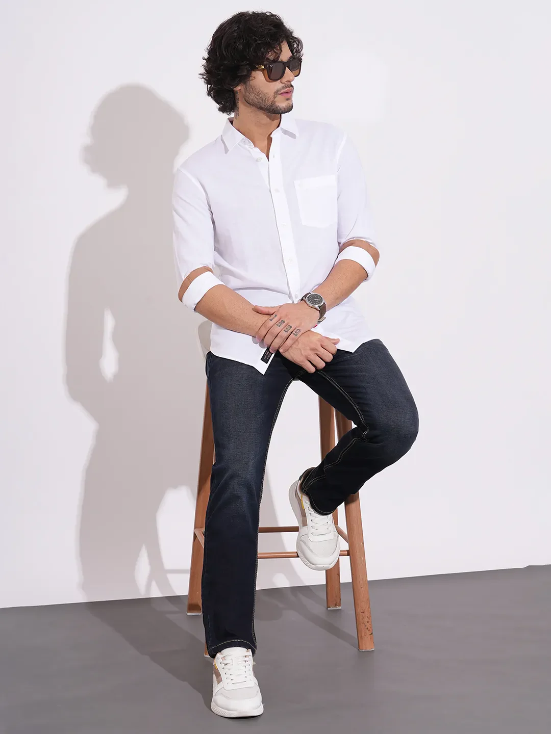 Dark Blue Straight Fit Denims For Men By Being Human Clothing - Image 4