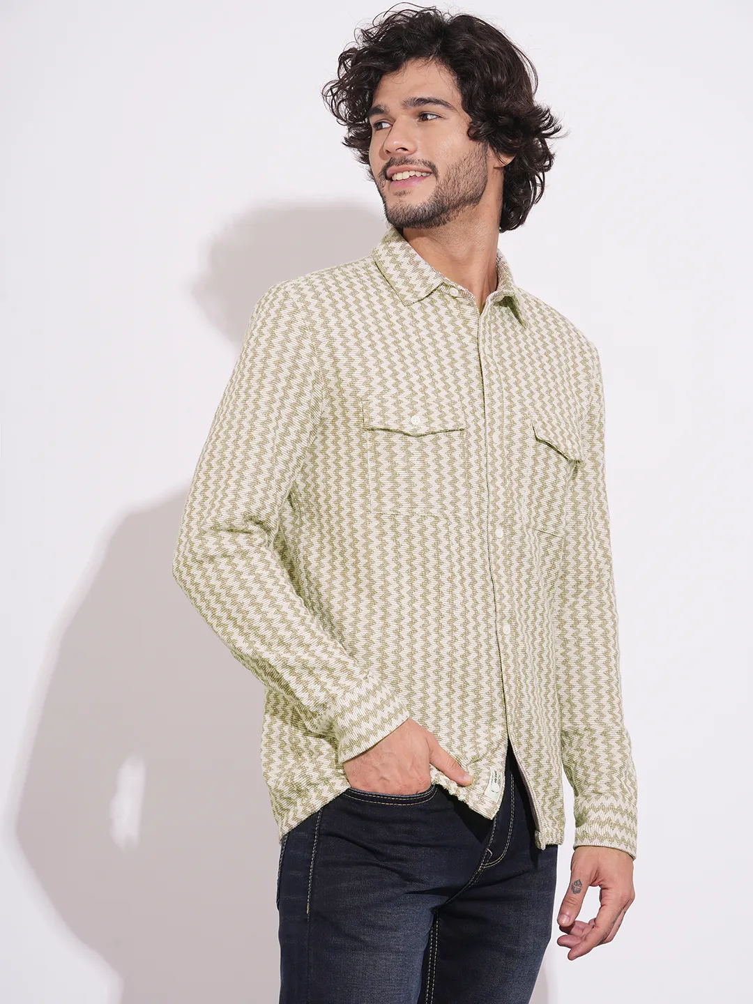 Beige Moderno Fit Regular Collar Long Sleeves Blended Men's Shirt by Being Human Clothing - Image 2