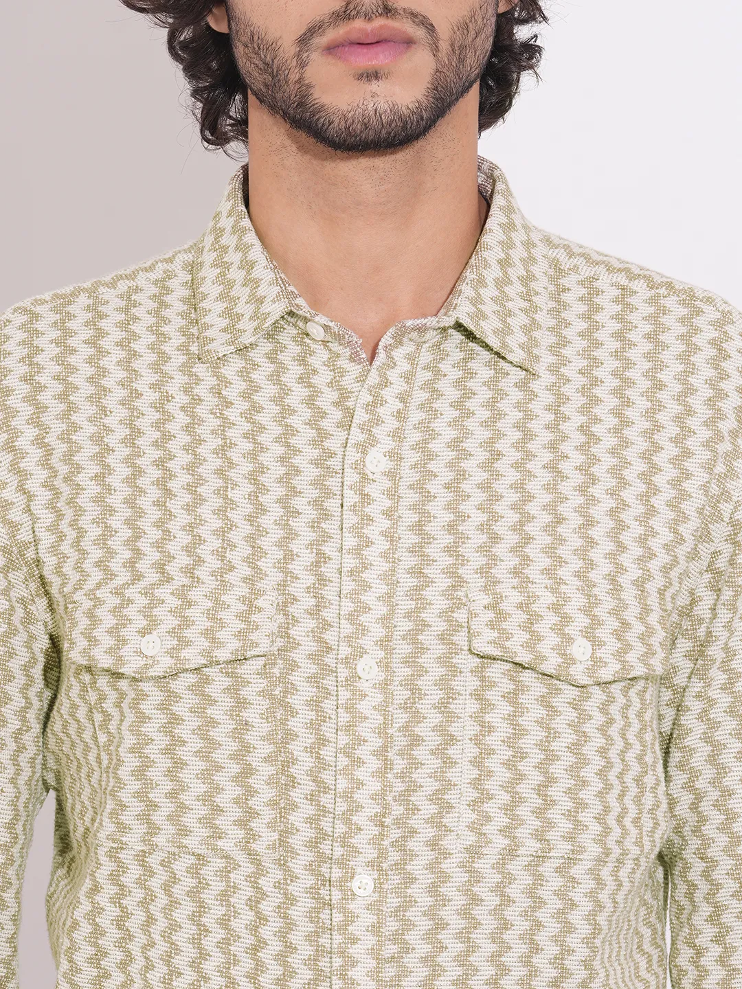 Beige Moderno Fit Regular Collar Long Sleeves Blended Men's Shirt by Being Human Clothing - Image 5
