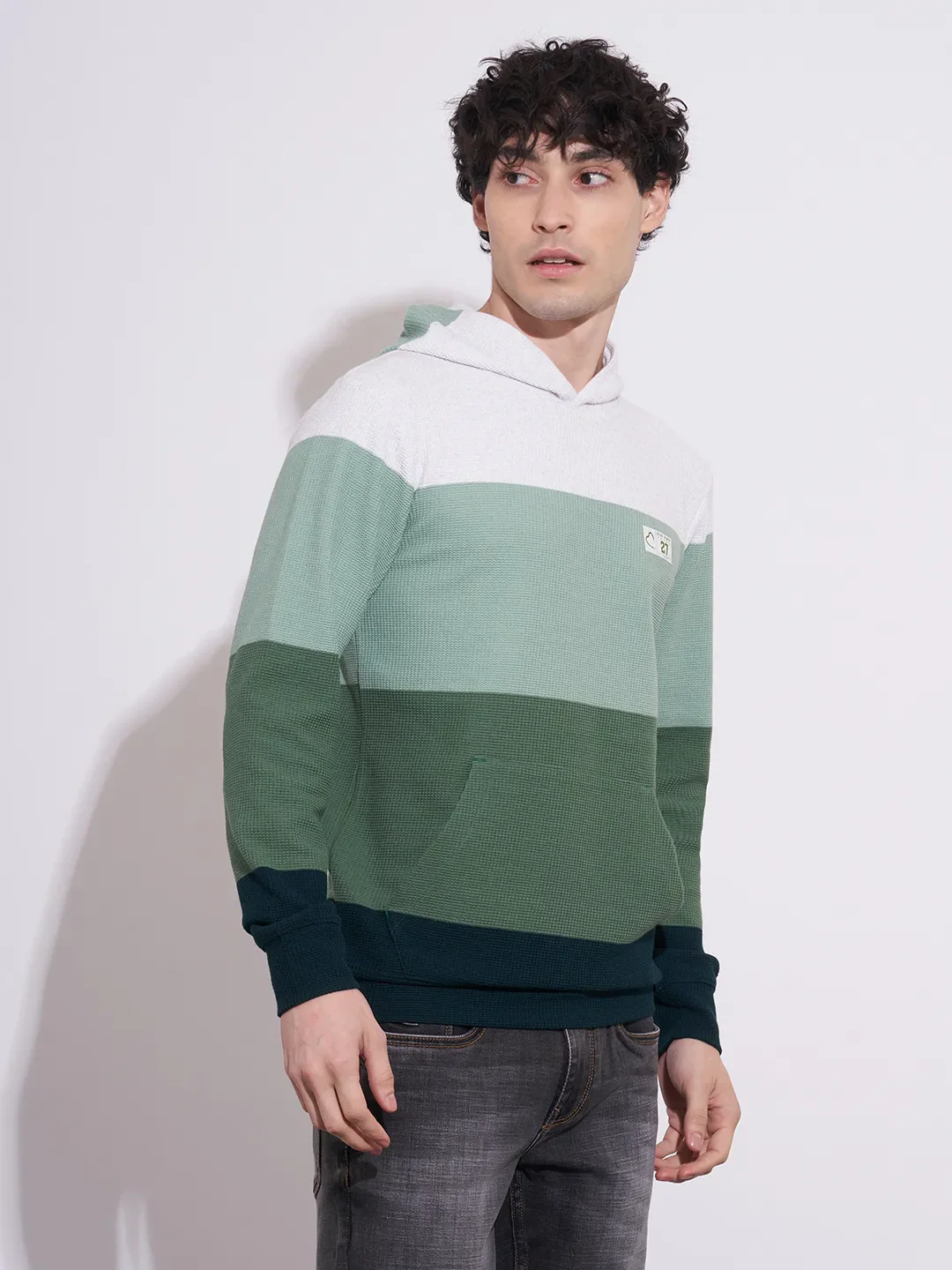 Beige Regular Fit  Long Sleeves Men's Hoodie by Being Human Clothing - Image 2