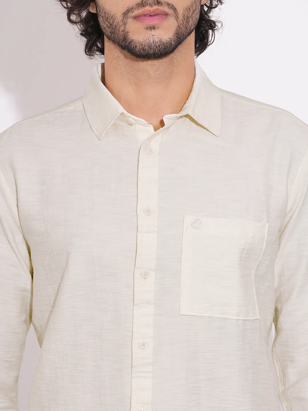 Beige Moderno Fit Regular Collar Long Sleeves Cotton Blend Men's Shirt by Being Human Clothing - Image 5