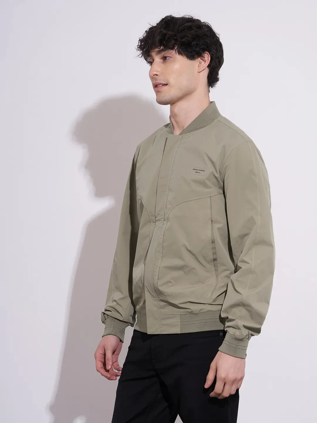Olive Regular Fit Men's Jacket by Being Human Clothing - Image 2