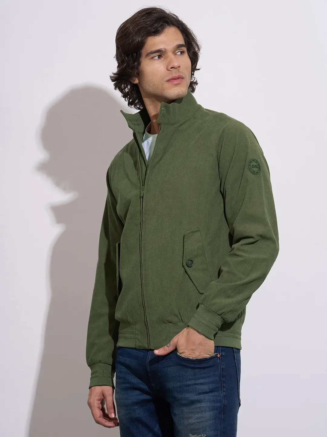 Olive Regular Fit Men's Jacket by Being Human Clothing - Image 2