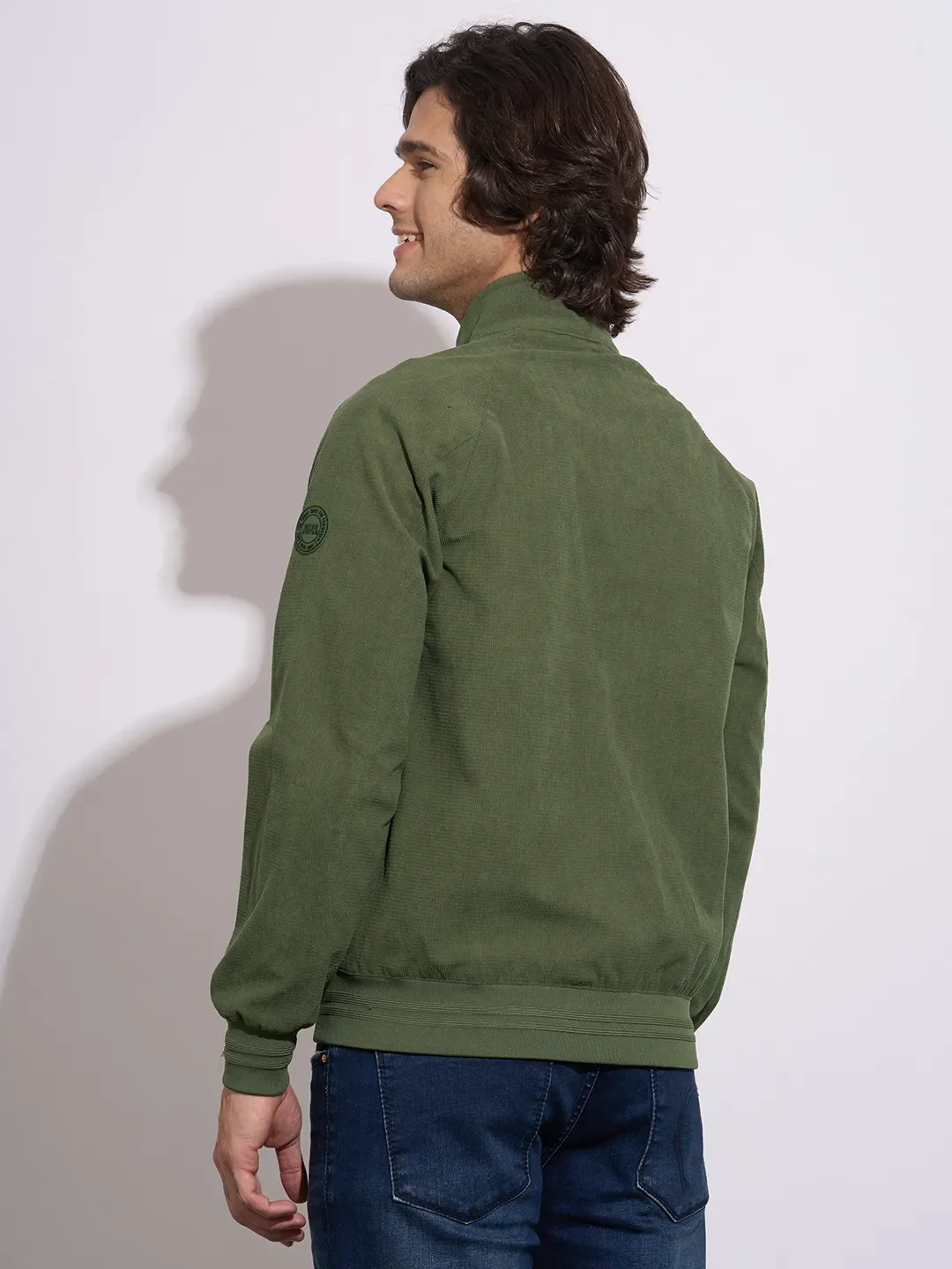Olive Regular Fit Men's Jacket by Being Human Clothing - Image 3