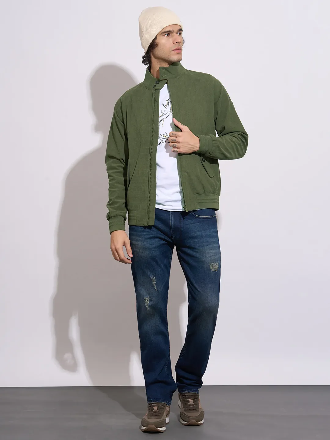 Olive Regular Fit Men's Jacket by Being Human Clothing - Image 4