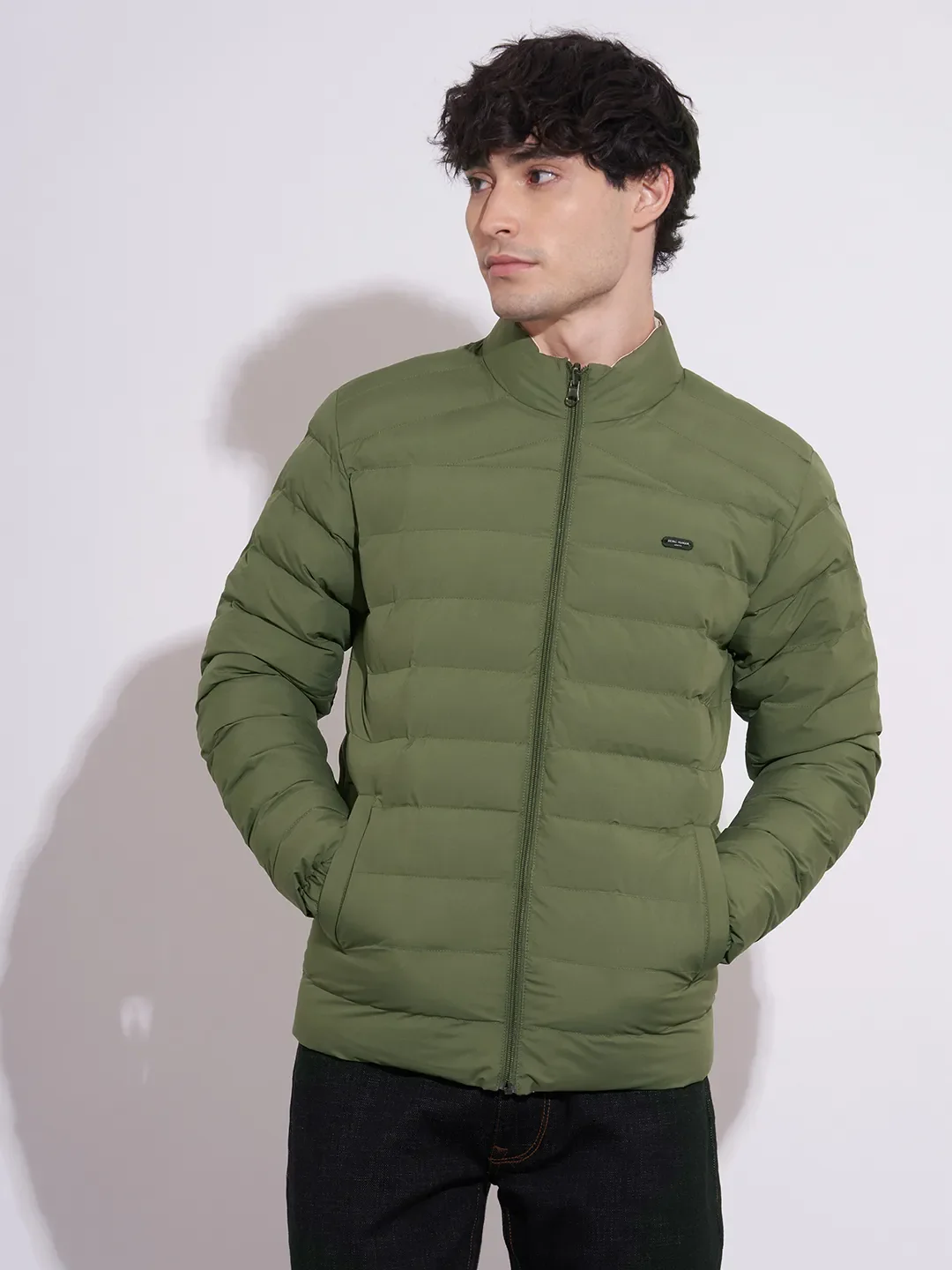 Olive Regular Fit Long Sleeves Polyester Men's Jacket by Being Human Clothing