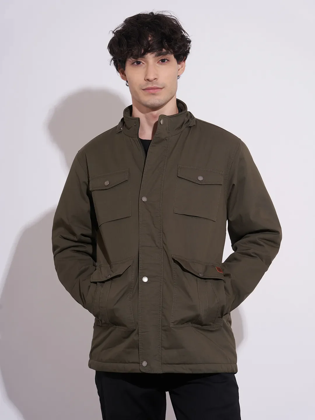 Olive Regular Fit Long Sleeves Polyester Men's Jacket by Being Human Clothing