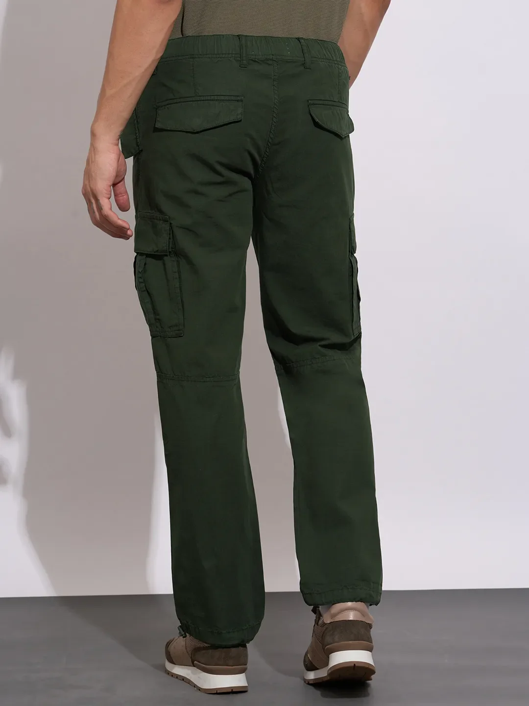 Olive Regular Fit Cargos for Men By Being Human Clothing - Image 3