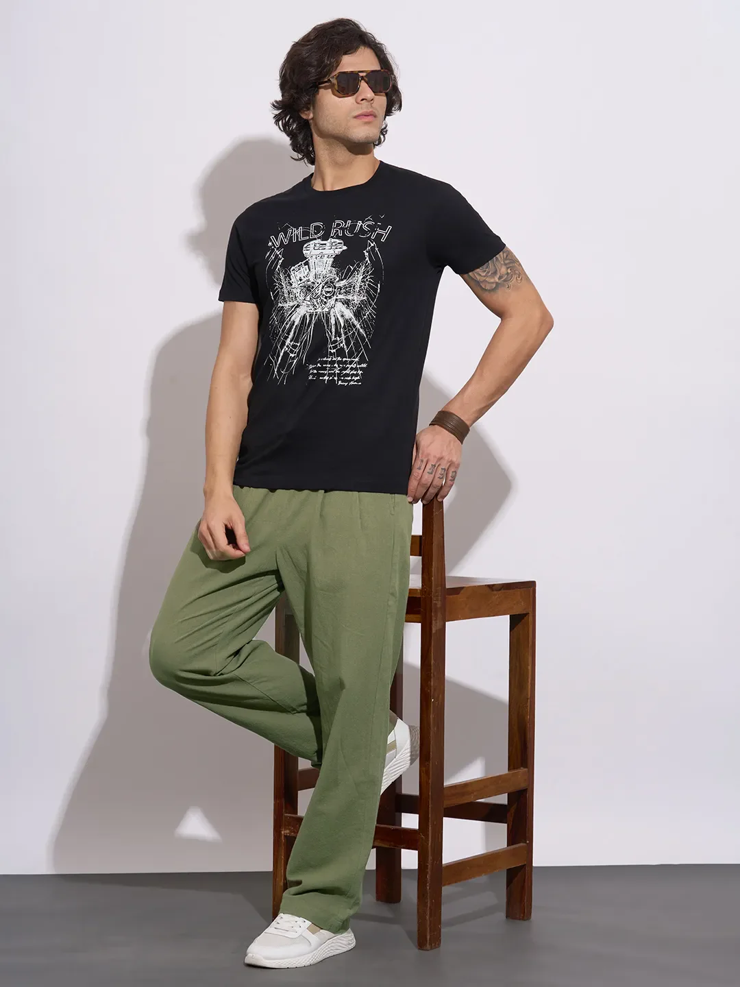 Olive Regular Fit Cargos for Men By Being Human Clothing - Image 4