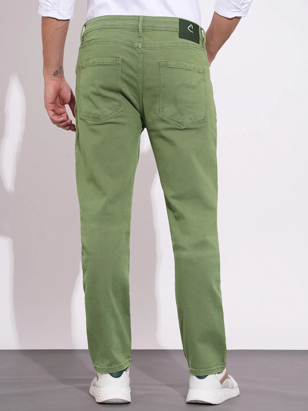 Olive Straight Fit Cotton Blend Men's Denims by Being Human Clothing - Image 3