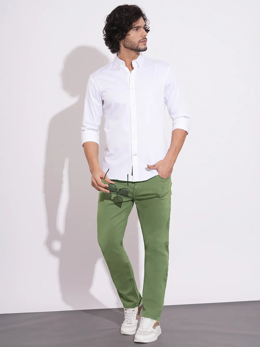 Olive Straight Fit Cotton Blend Men's Denims by Being Human Clothing - Image 4
