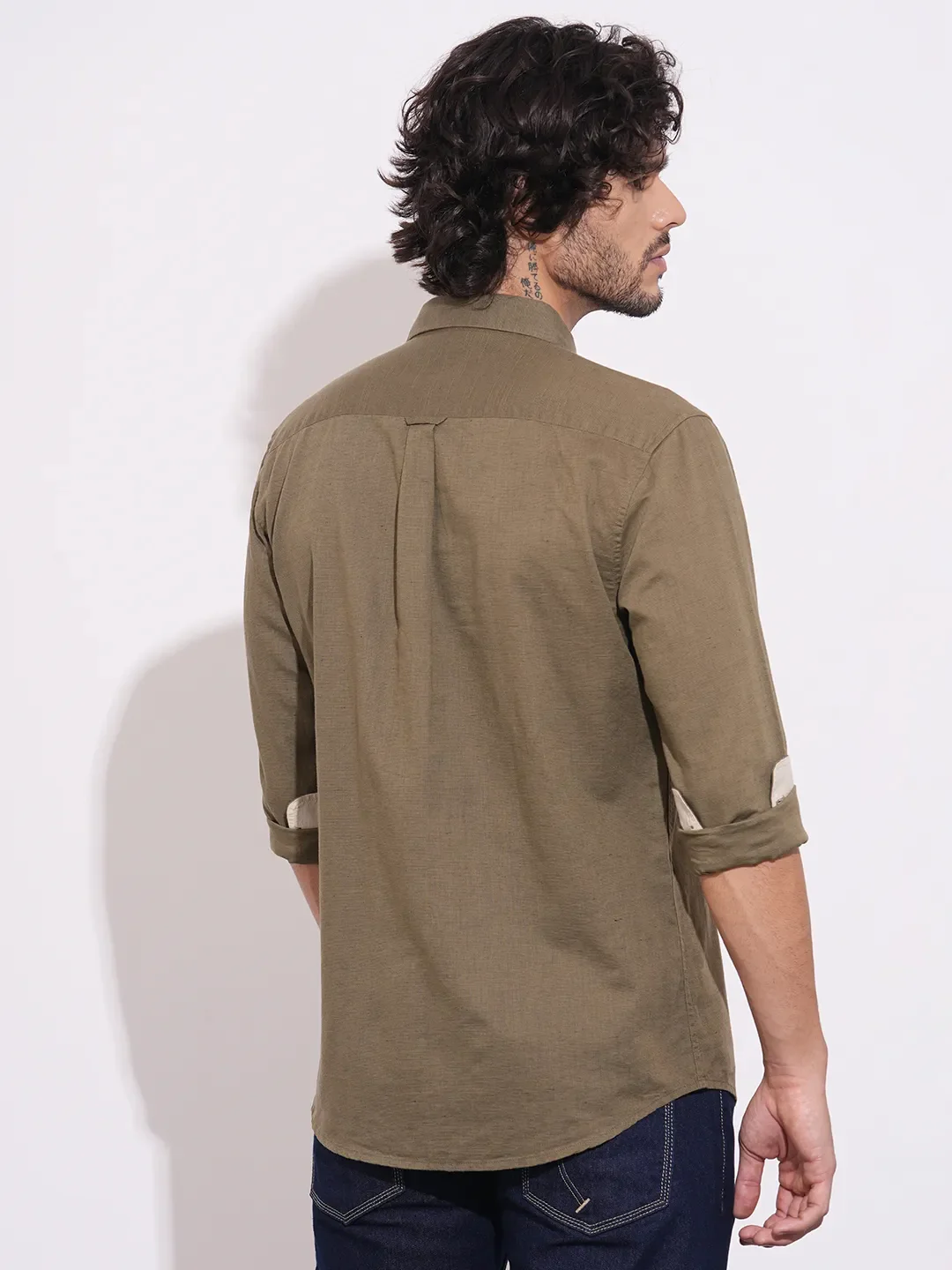 Olive Regular Fit Regular Collar Men's Shirt by Being Human Clothing - Image 3