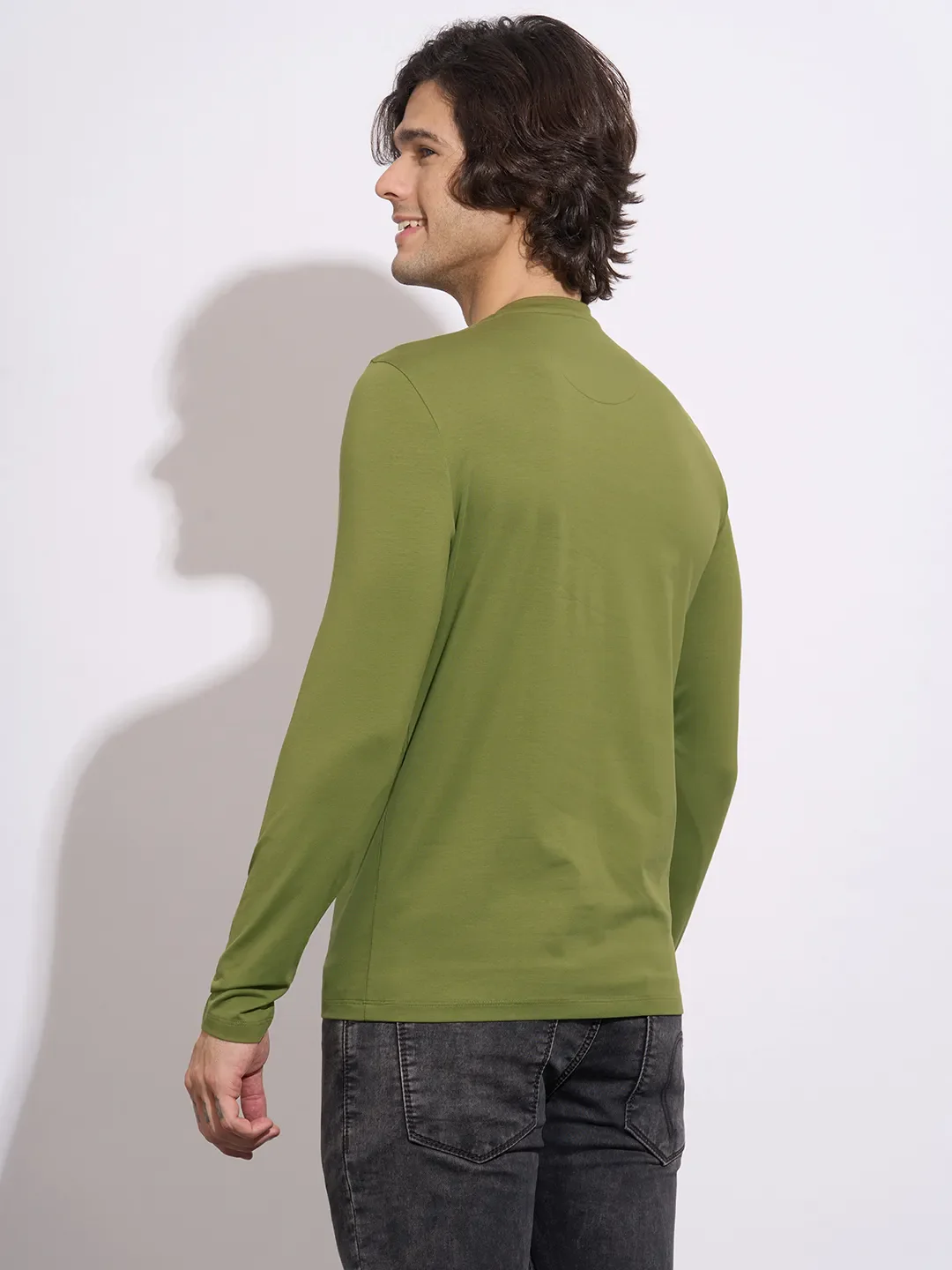 Olive Moderno Fit Round Neck Men's T-Shirt by Being Human Clothing - Image 3