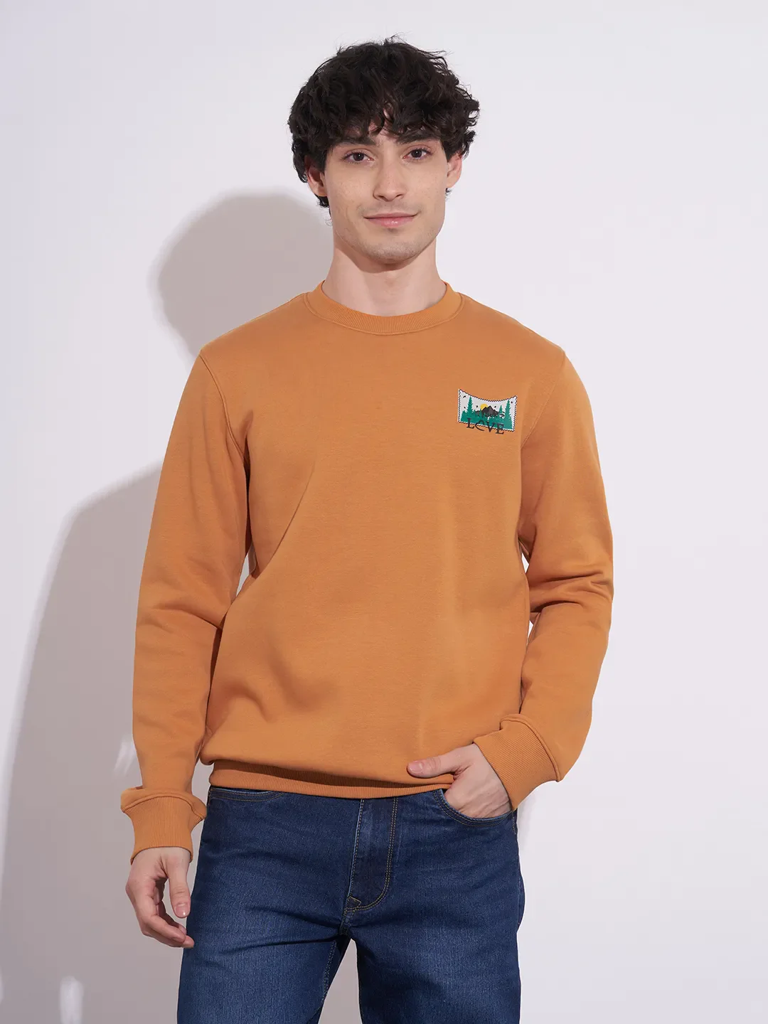 Orange Regular Fit Round Neck Long Sleeves Cotton Blend Men's Sweatshirt by Being Human Clothing