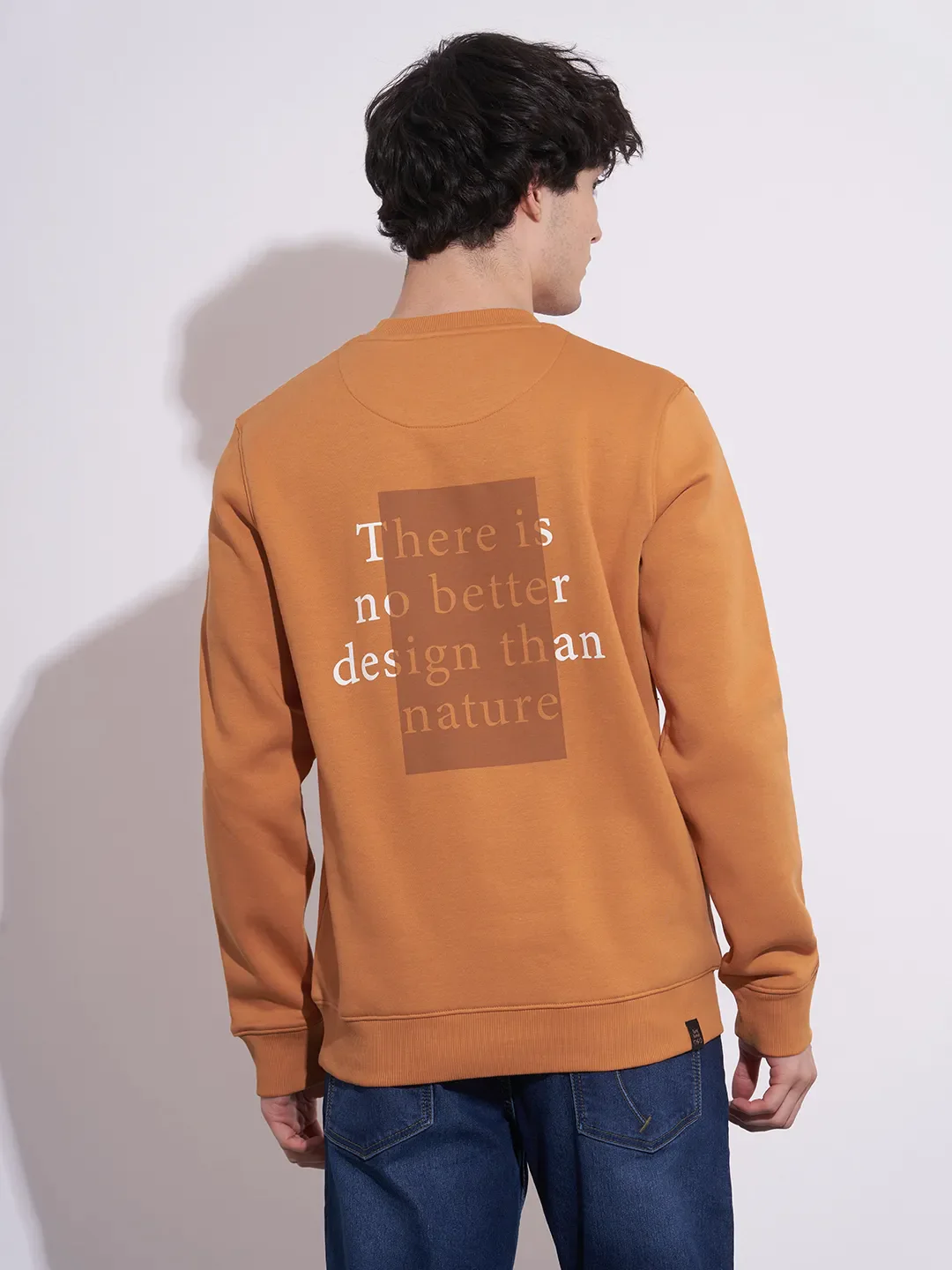 Orange Regular Fit Round Neck Long Sleeves Cotton Blend Men's Sweatshirt by Being Human Clothing - Image 3