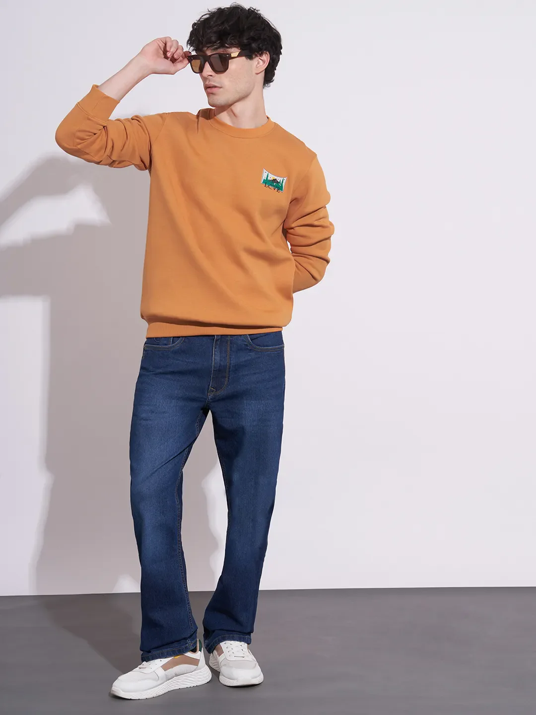 Orange Regular Fit Round Neck Long Sleeves Cotton Blend Men's Sweatshirt by Being Human Clothing - Image 4