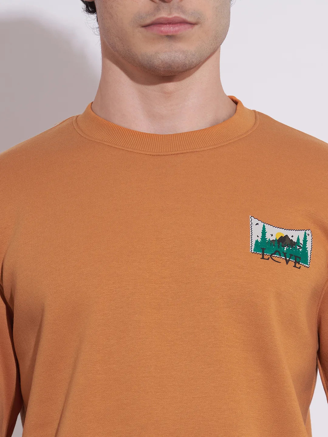 Orange Regular Fit Round Neck Long Sleeves Cotton Blend Men's Sweatshirt by Being Human Clothing - Image 5