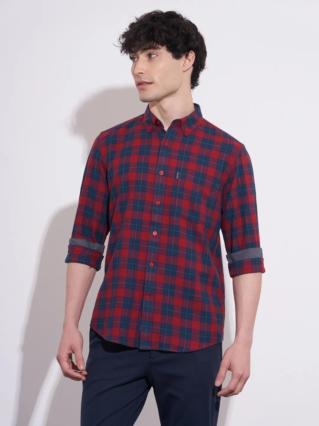 Red Regular Fit Regular Collar Men's Shirt by Being Human Clothing