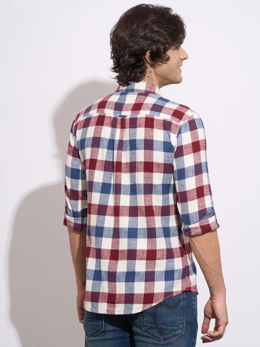 Brown Moderno Fit Regular Collar Long Sleeves Cotton Men's Shirt by Being Human Clothing - Image 3
