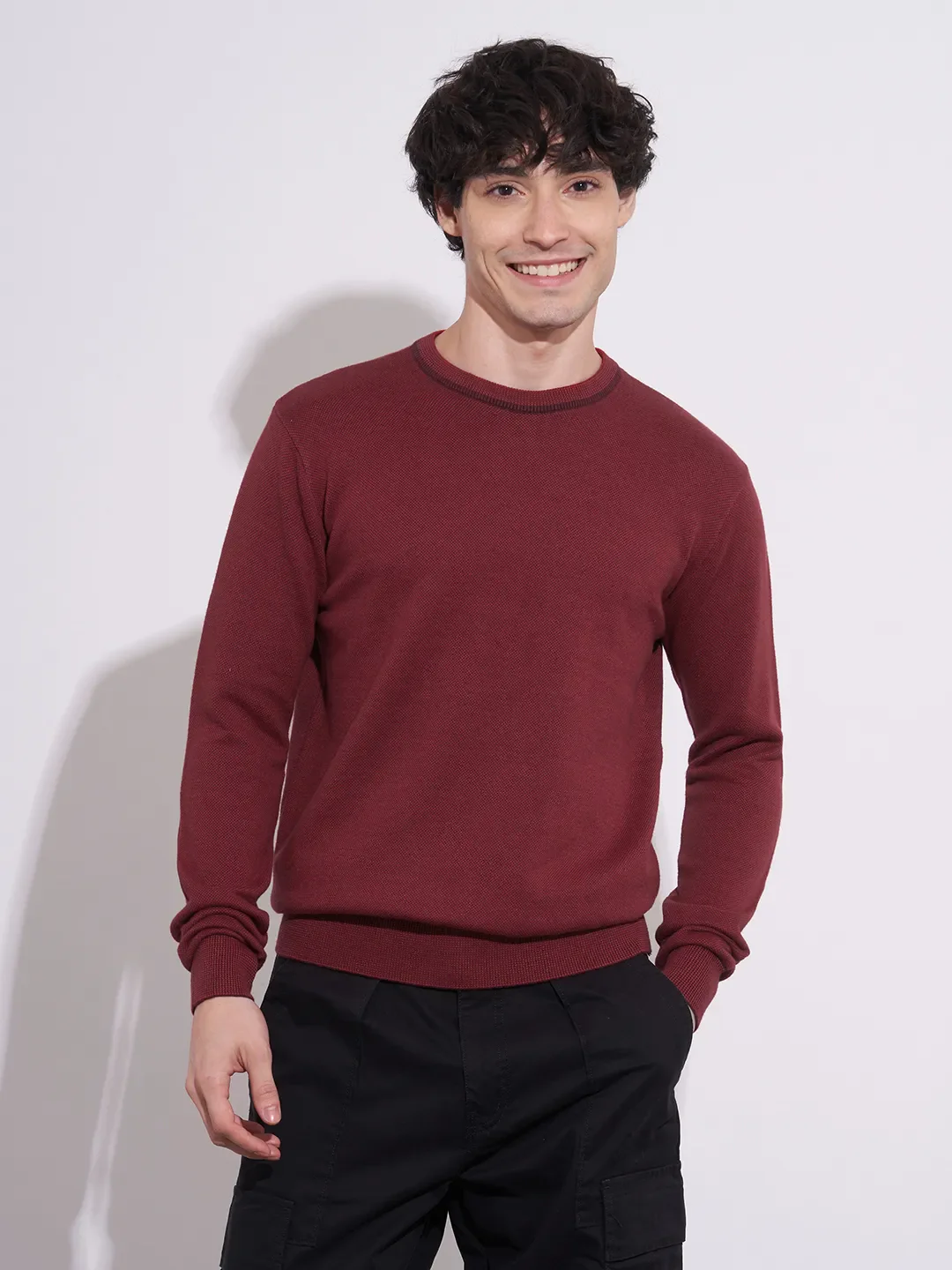 Red Regular Fit Round Neck Long Sleeves Men's Sweatshirt by Being Human Clothing