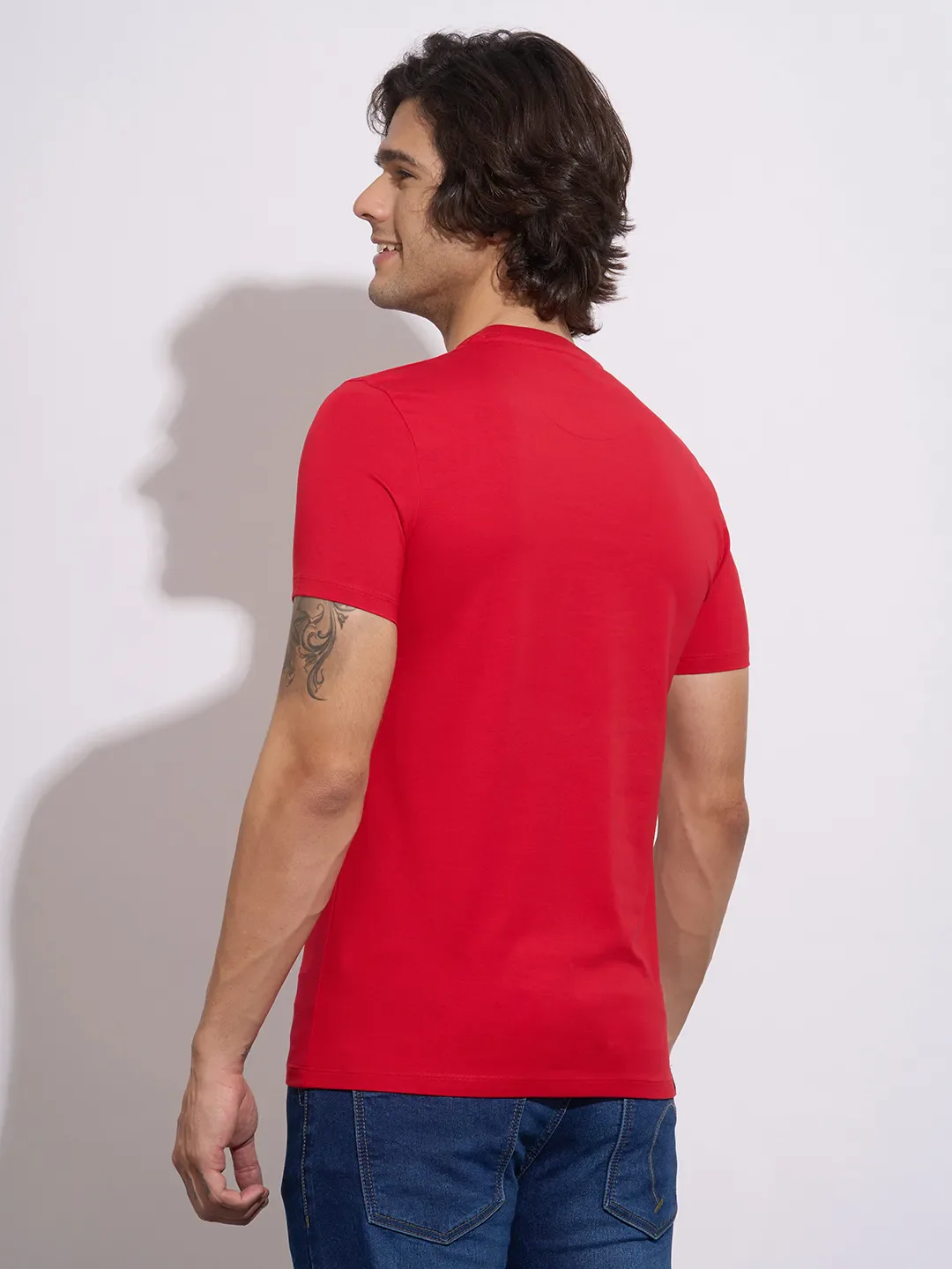 Red Moderno Fit Round Neck Men's T-Shirt by Being Human Clothing - Image 3