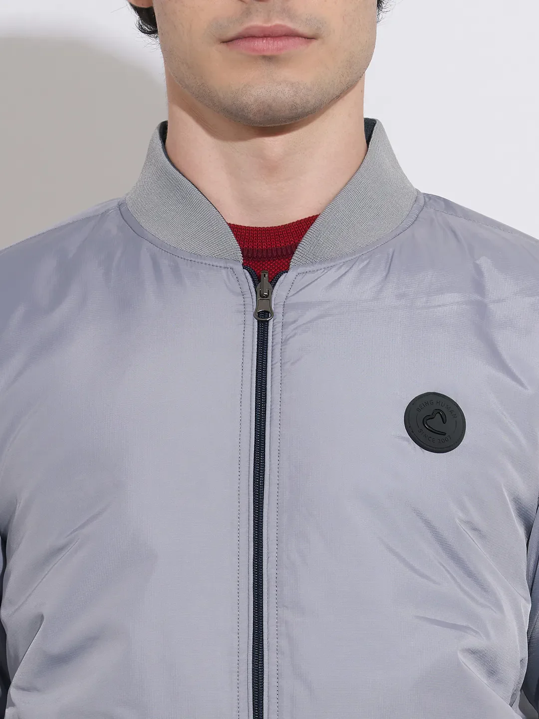 Silver Regular Fit Long Sleeves Polyester Men's Jacket by Being Human Clothing - Image 3