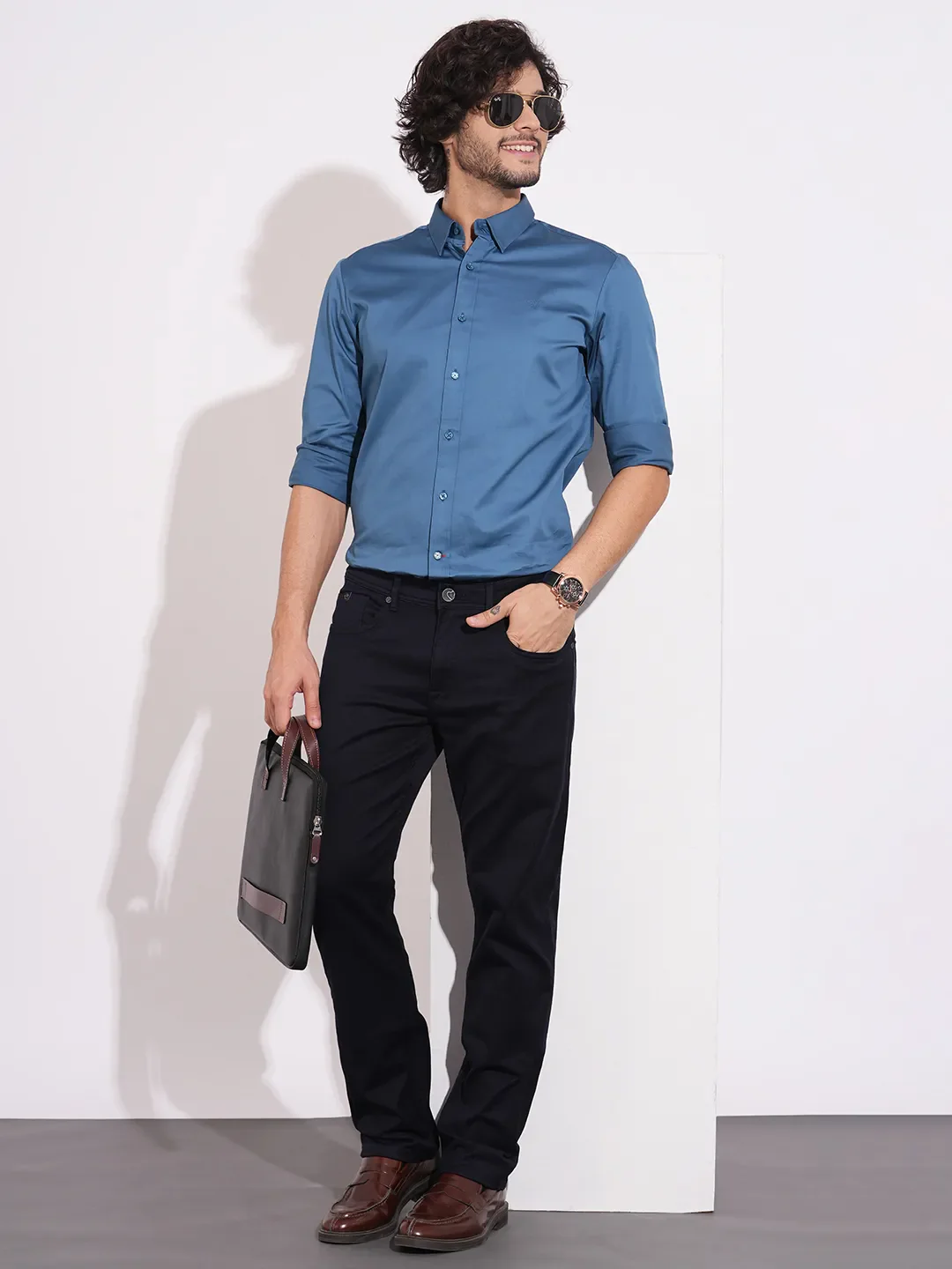 Teal Moderno Fit Regular Collar Men's Shirt by Being Human Clothing - Image 4