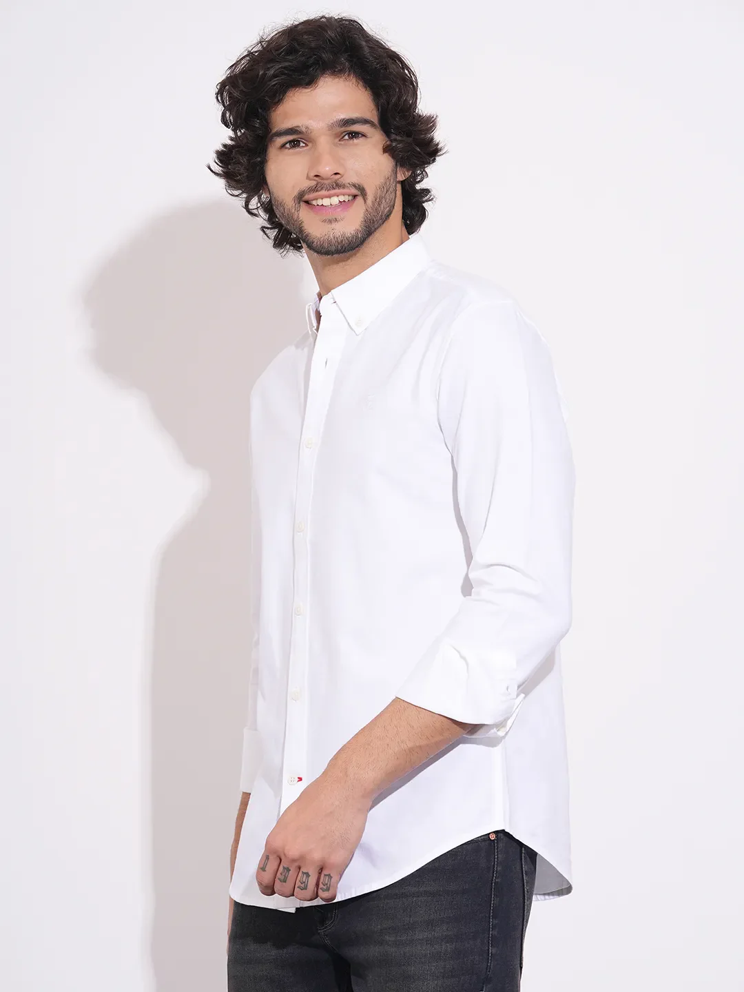 White Regular Fit Regular Collar Men's Shirt by Being Human Clothing - Image 2