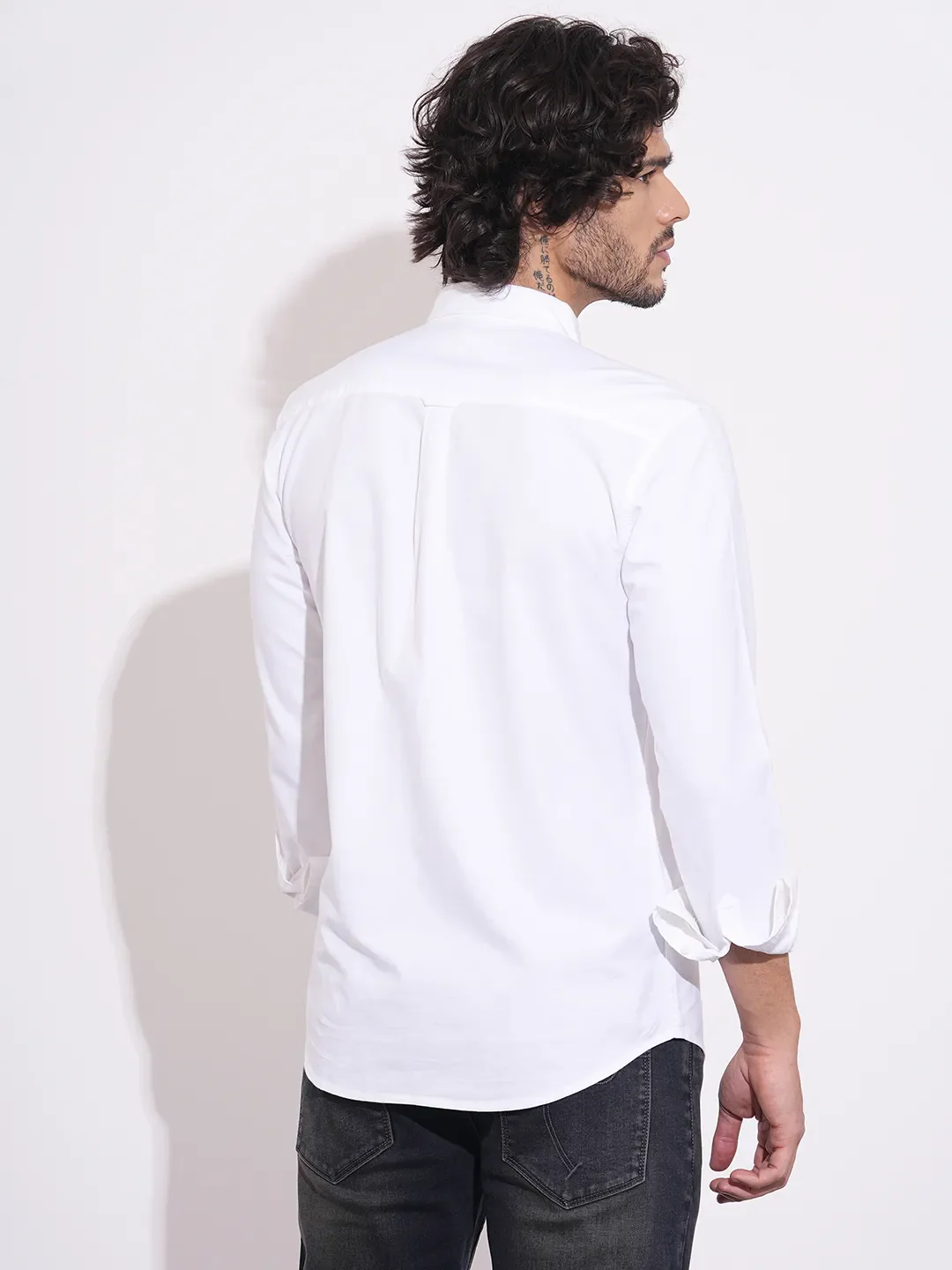 White Regular Fit Regular Collar Men's Shirt by Being Human Clothing - Image 3