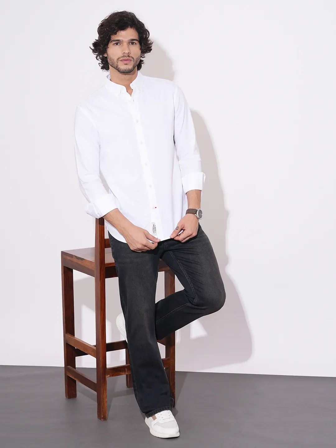 White Regular Fit Regular Collar Men's Shirt by Being Human Clothing - Image 4