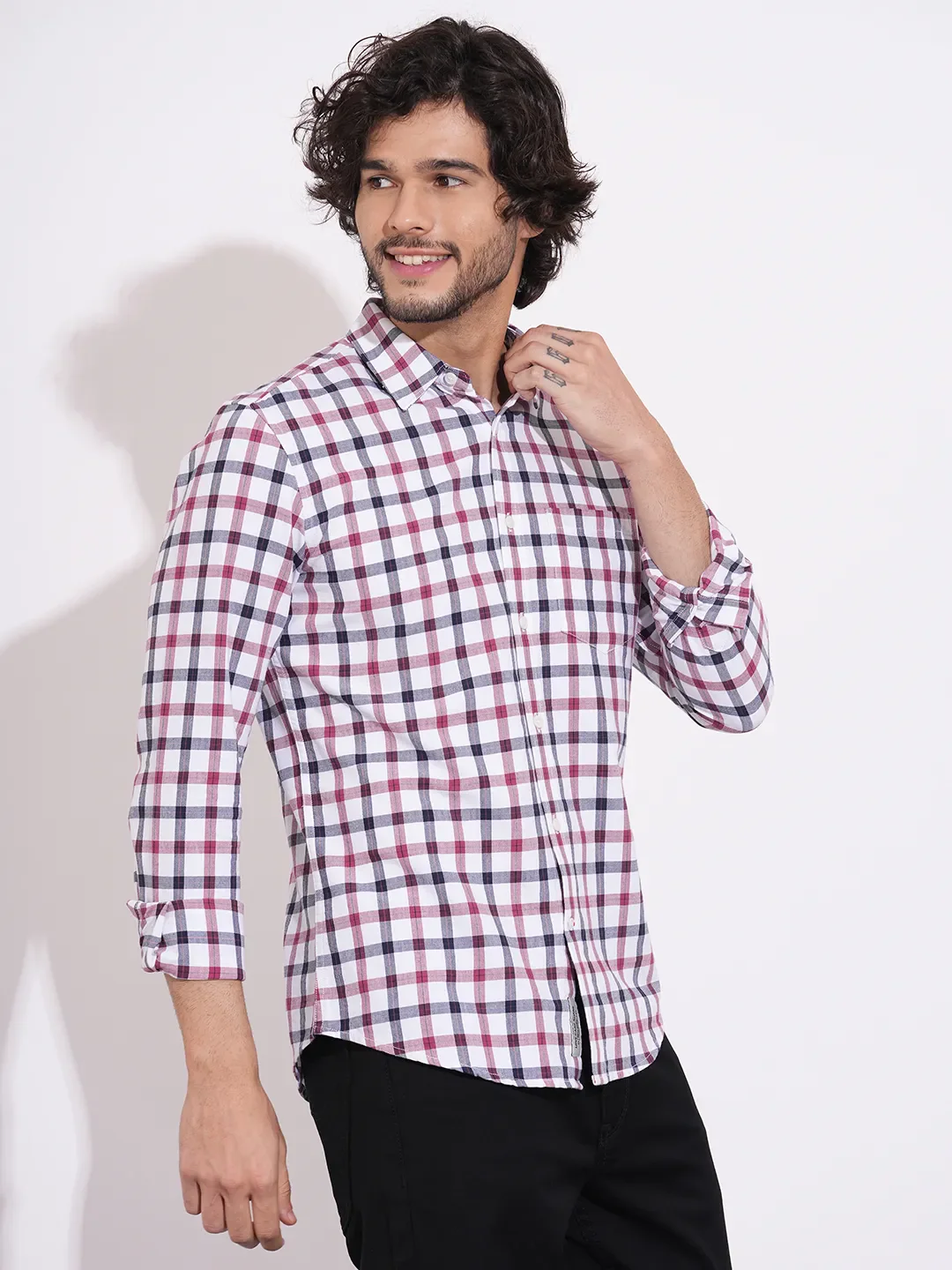 White Regular Fit Men's Shirt by Being Human Clothing - Image 2