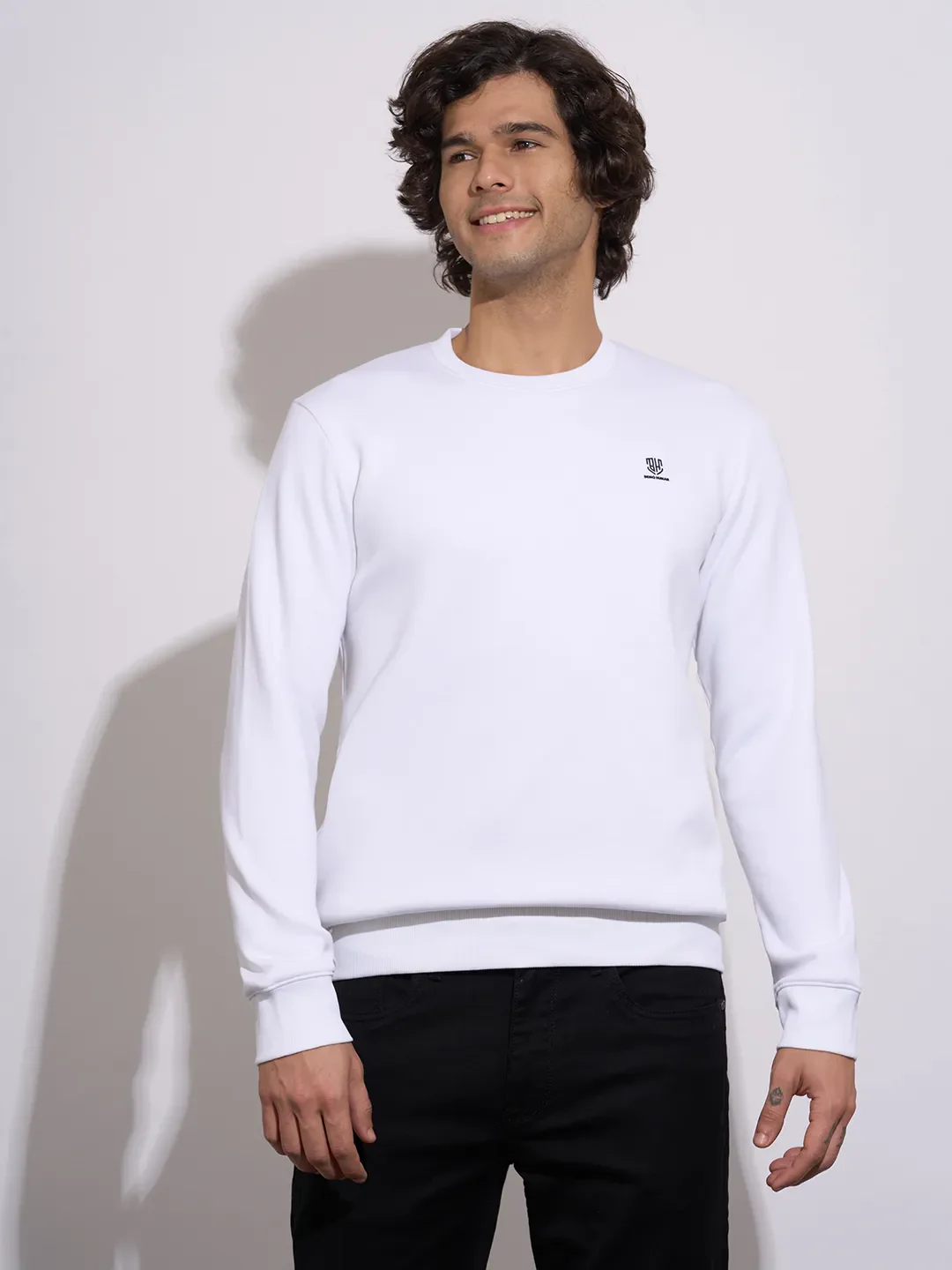 White Regular Fit Round Neck Long Sleeves Cotton Blend Men's Sweatshirt by Being Human Clothing