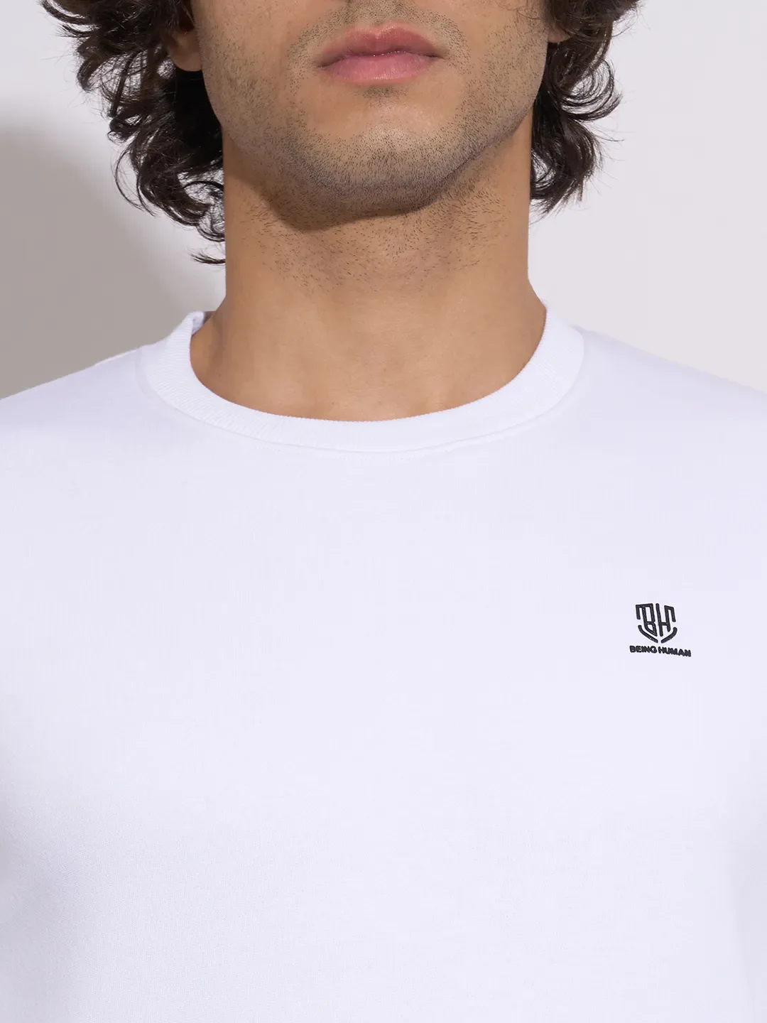 White Regular Fit Round Neck Long Sleeves Cotton Blend Men's Sweatshirt by Being Human Clothing - Image 5