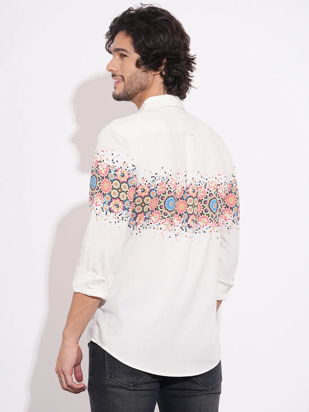 White Moderno Fit Regular Collar Men's Shirt by Being Human Clothing - Image 3