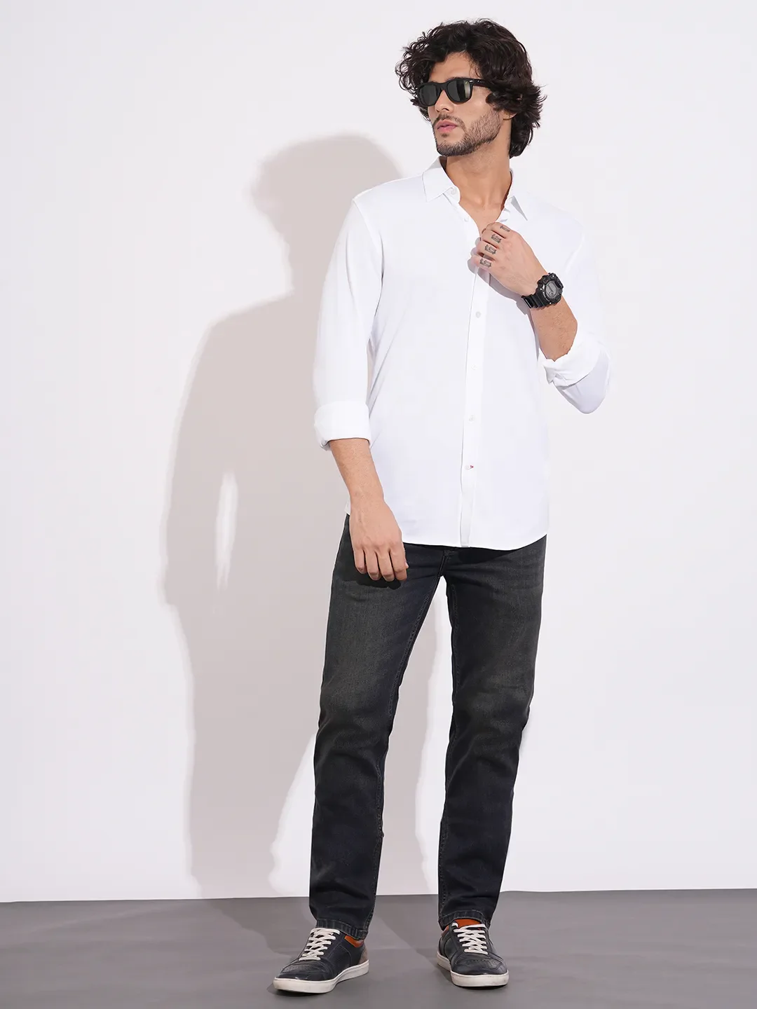 White Regular Fit Regular Collar Men's Shirt by Being Human Clothing - Image 4