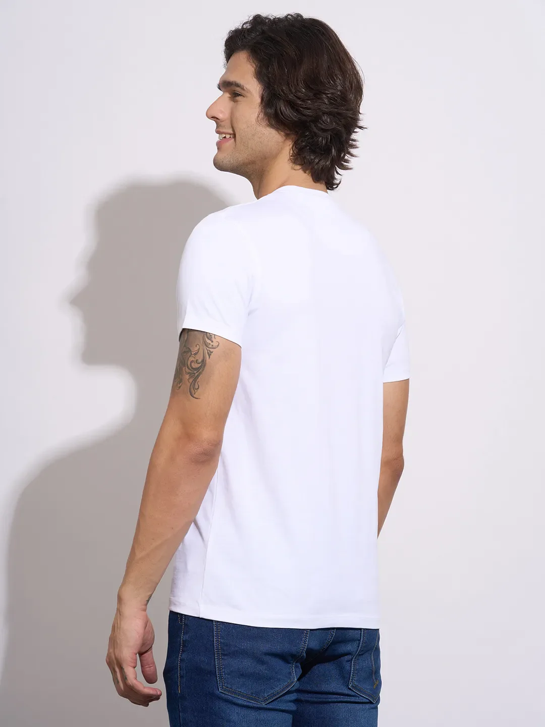 White Moderno Fit Round Neck Men's T-Shirt by Being Human Clothing - Image 3
