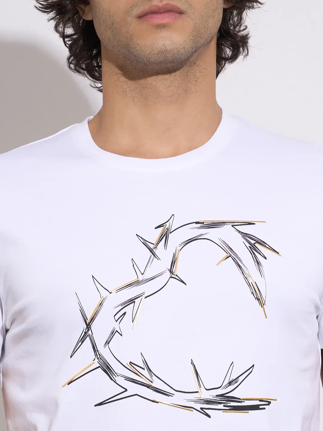 White Moderno Fit Round Neck Men's T-Shirt by Being Human Clothing - Image 5