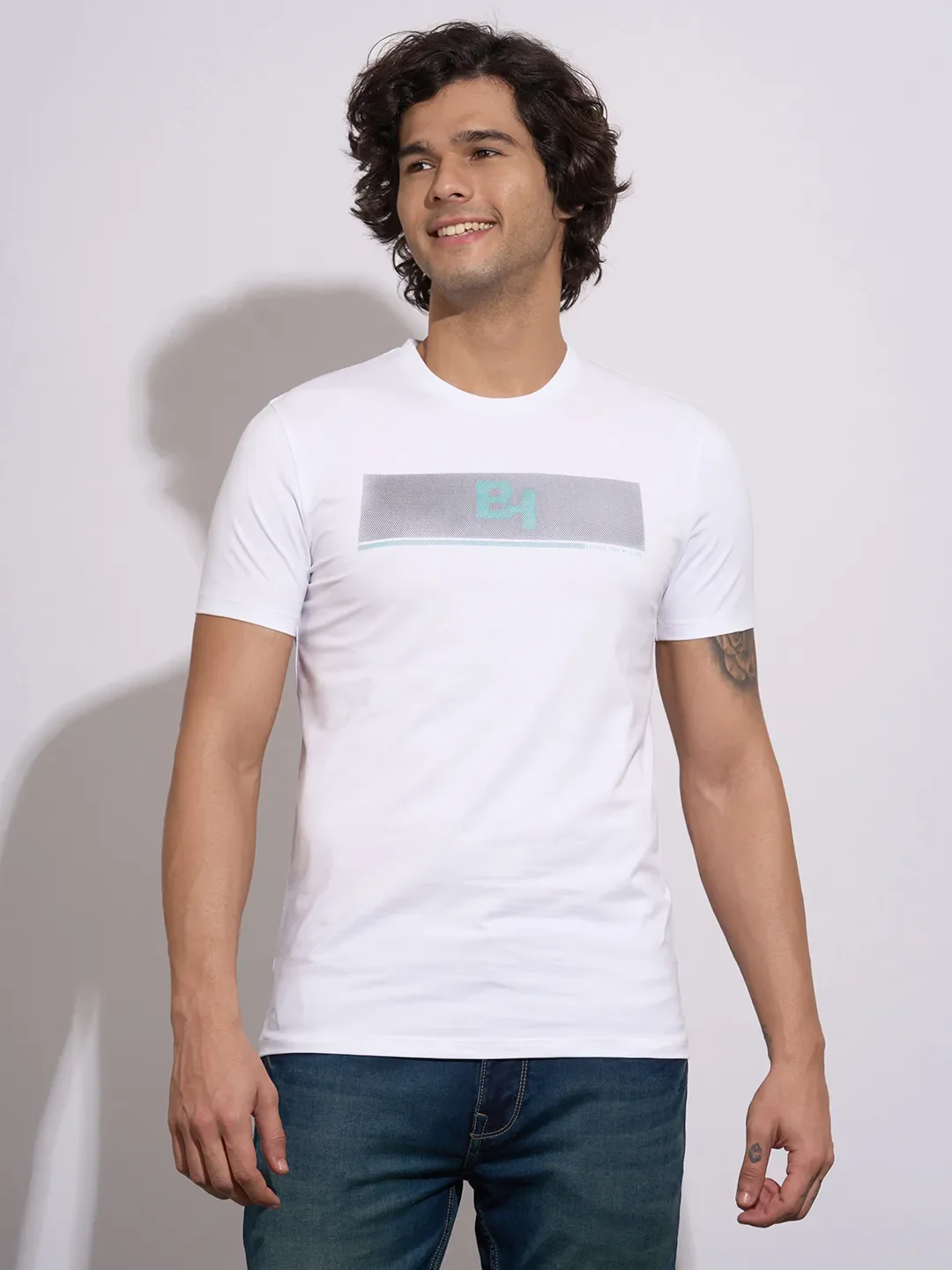 White Moderno Fit Round Neck Men's T-Shirt by Being Human Clothing