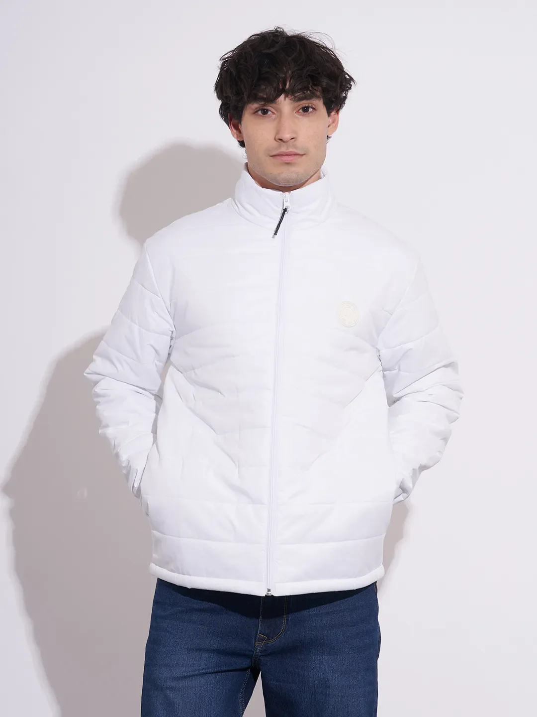 White Regular Fit Men's Jacket by Being Human Clothing