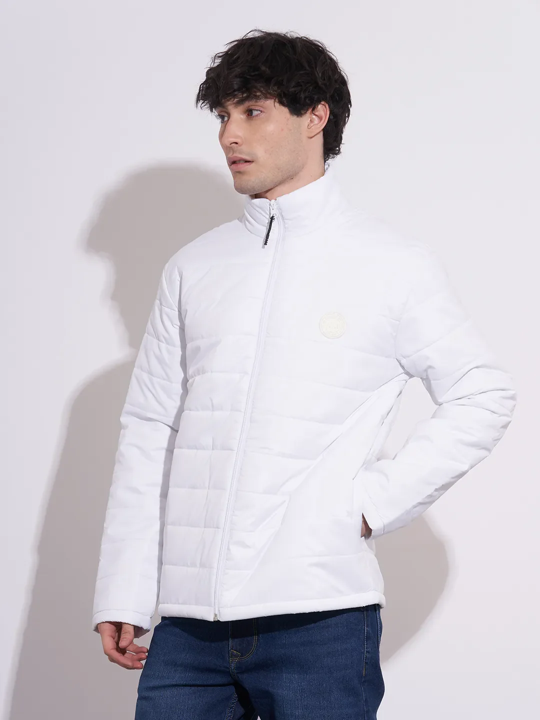 White Regular Fit Men's Jacket by Being Human Clothing - Image 2