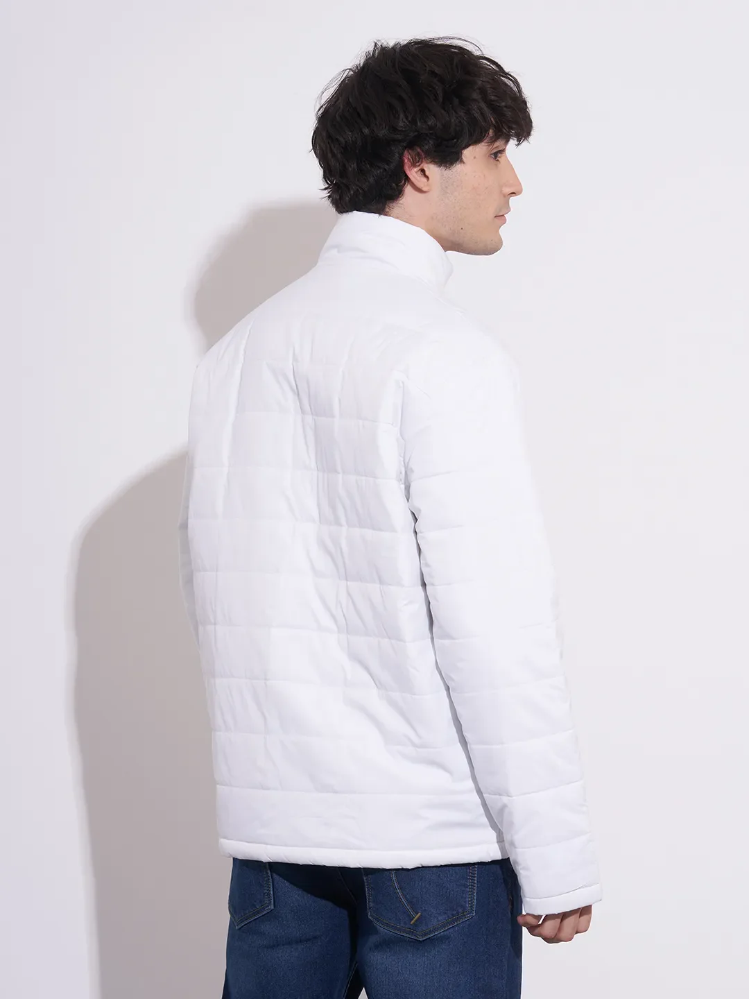 White Regular Fit Men's Jacket by Being Human Clothing - Image 3