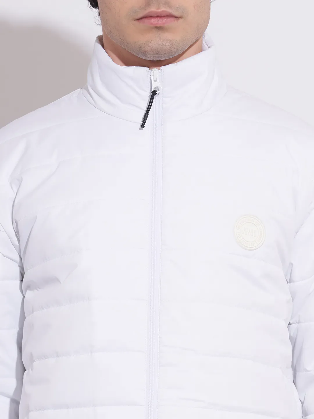 White Regular Fit Men's Jacket by Being Human Clothing - Image 5