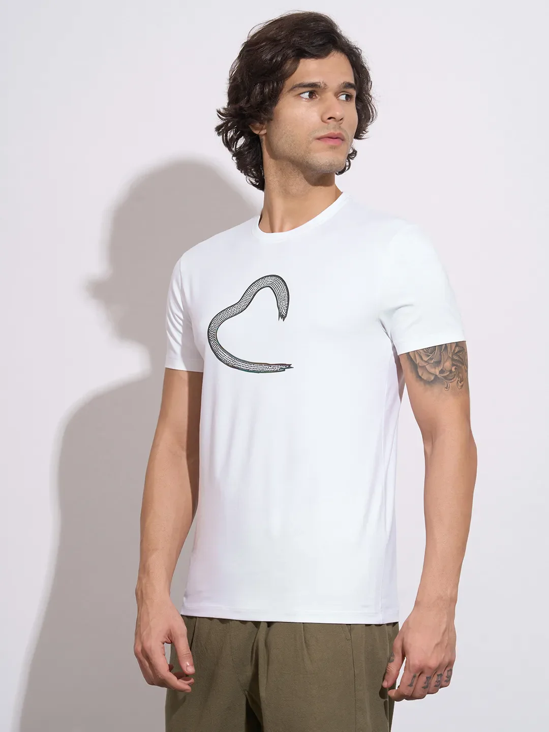 White Moderno Fit Round Neck Men's T-Shirt by Being Human Clothing - Image 2
