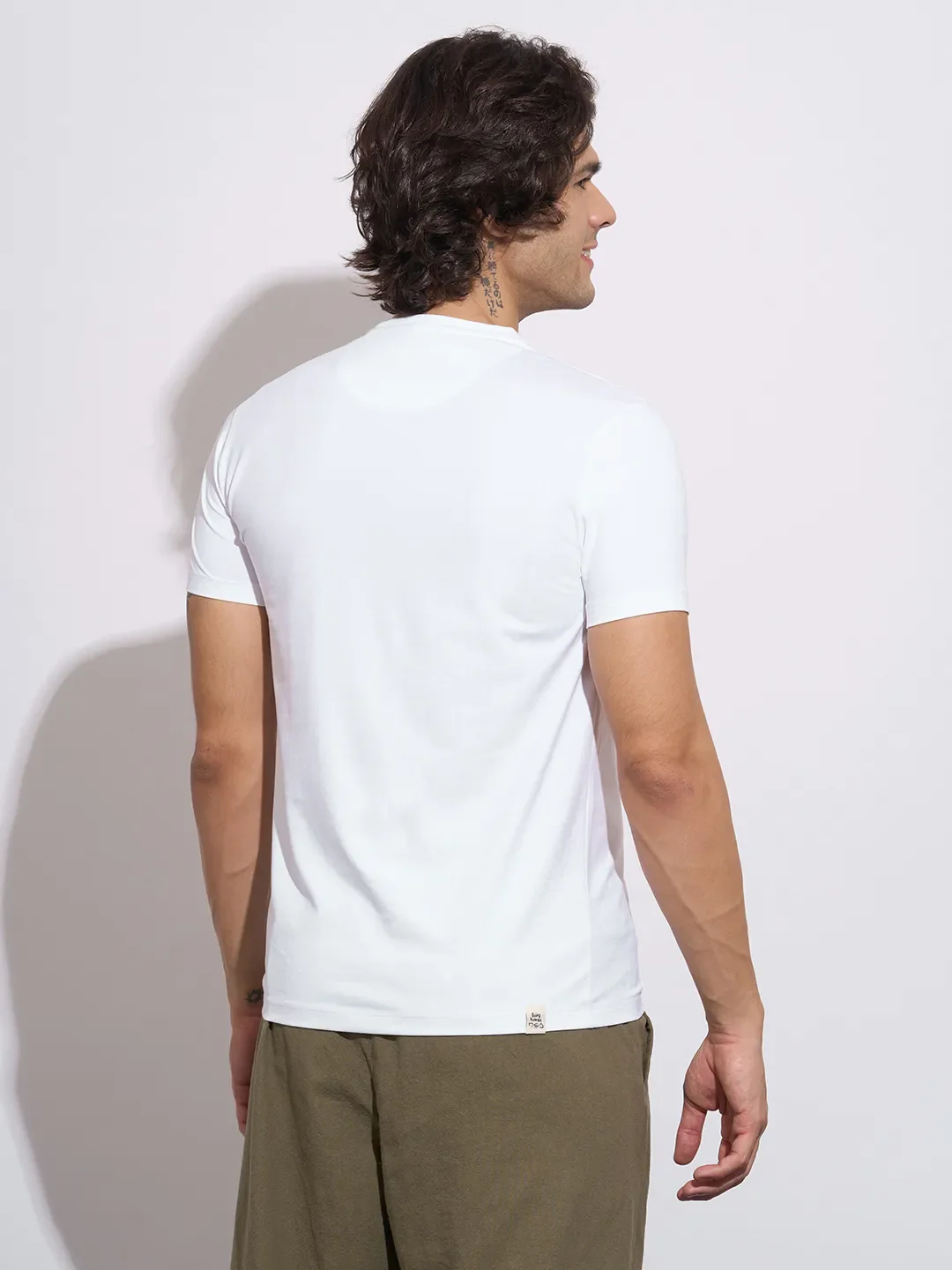 White Moderno Fit Round Neck Men's T-Shirt by Being Human Clothing - Image 3