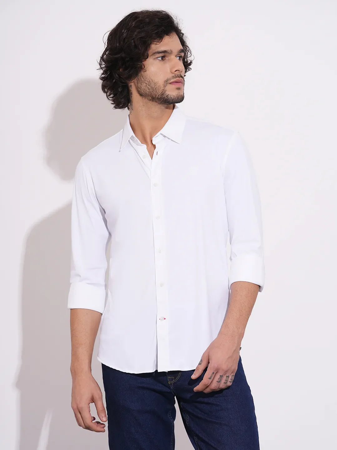 White Regular Fit Regular Collar Men's Shirt by Being Human Clothing