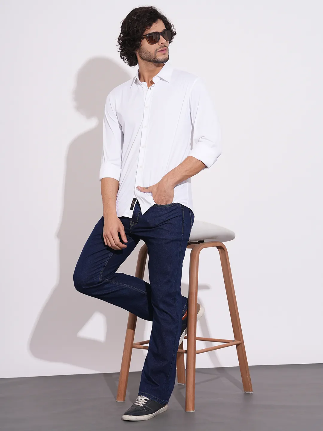 White Regular Fit Regular Collar Men's Shirt by Being Human Clothing - Image 4