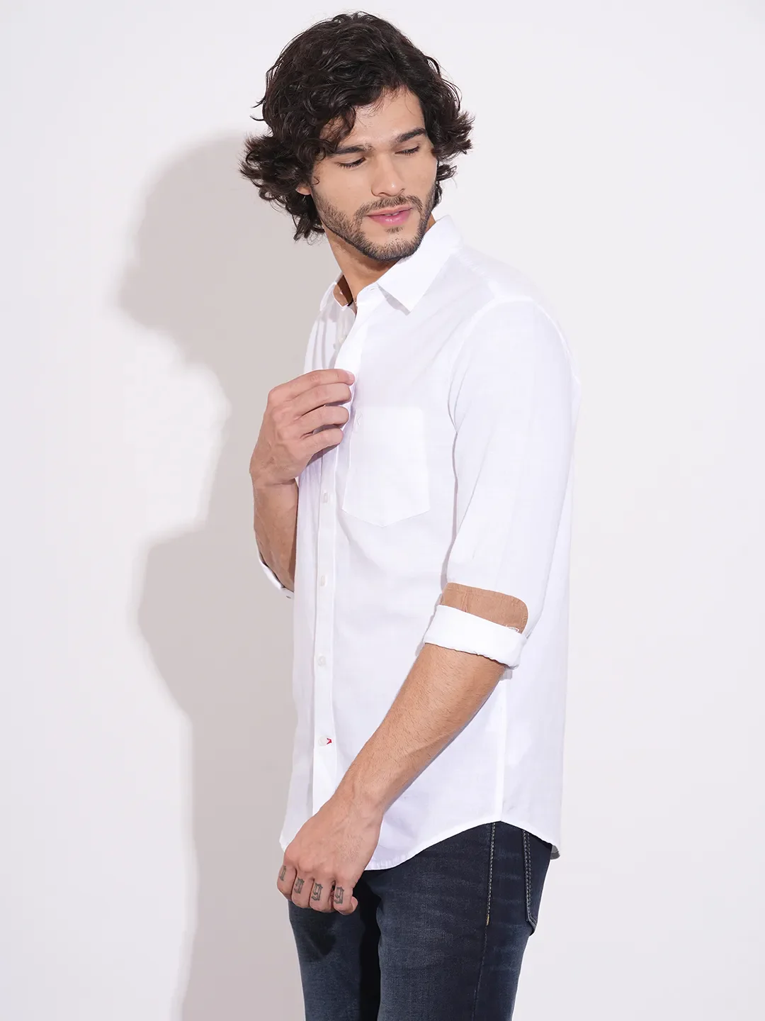 White Regular Fit Regular Collar Men's Shirt by Being Human Clothing - Image 2